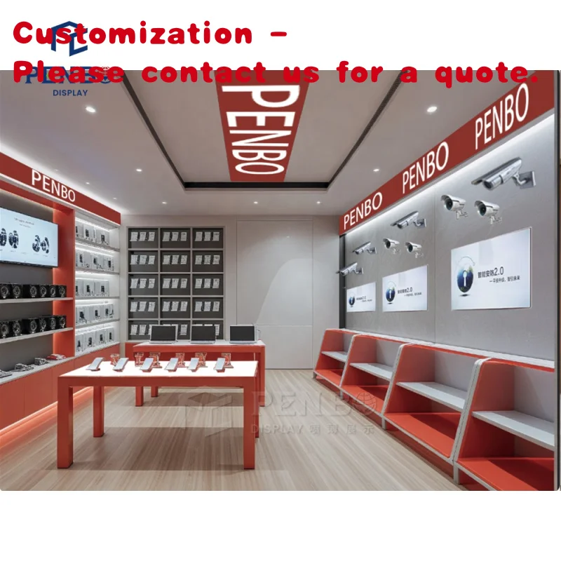 custom.Hot Sale Custom Electronics Shop Display Furniture CCTV Security Camera Shop Interior Design Decoration Retail Phone