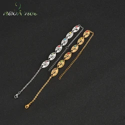 Nextvance New Engraved Names Zircon Leaf Bracelets Stainless Steel Adjustable Personalized Letter Date For Women Jewelry Gifts
