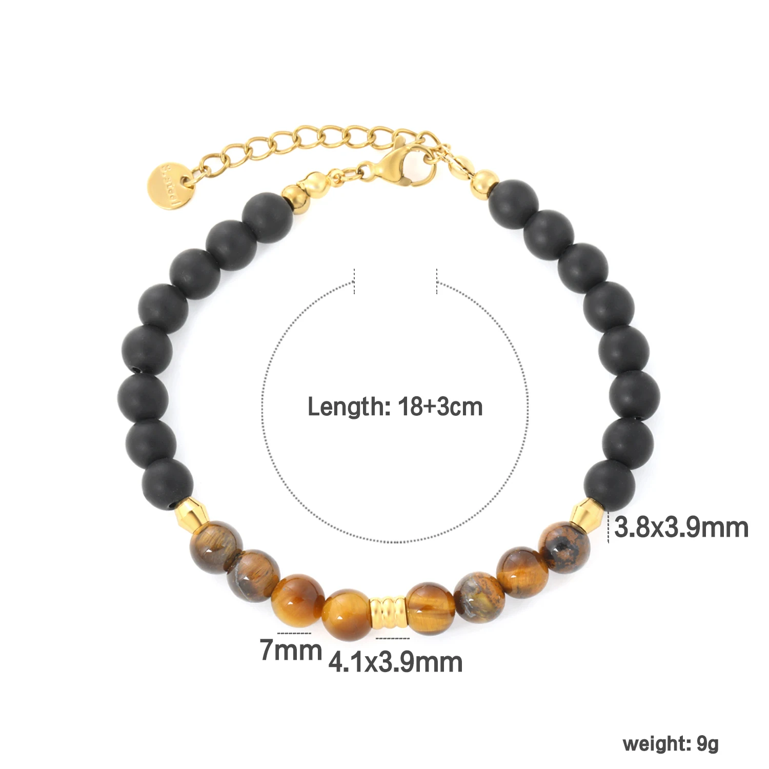 LUXUSTEEL Tiger Eye Stone Splicing Black Beads Bead Bracelet For Women Stainless Steel 18k Golden Plated Jewelry Wedding Bangles