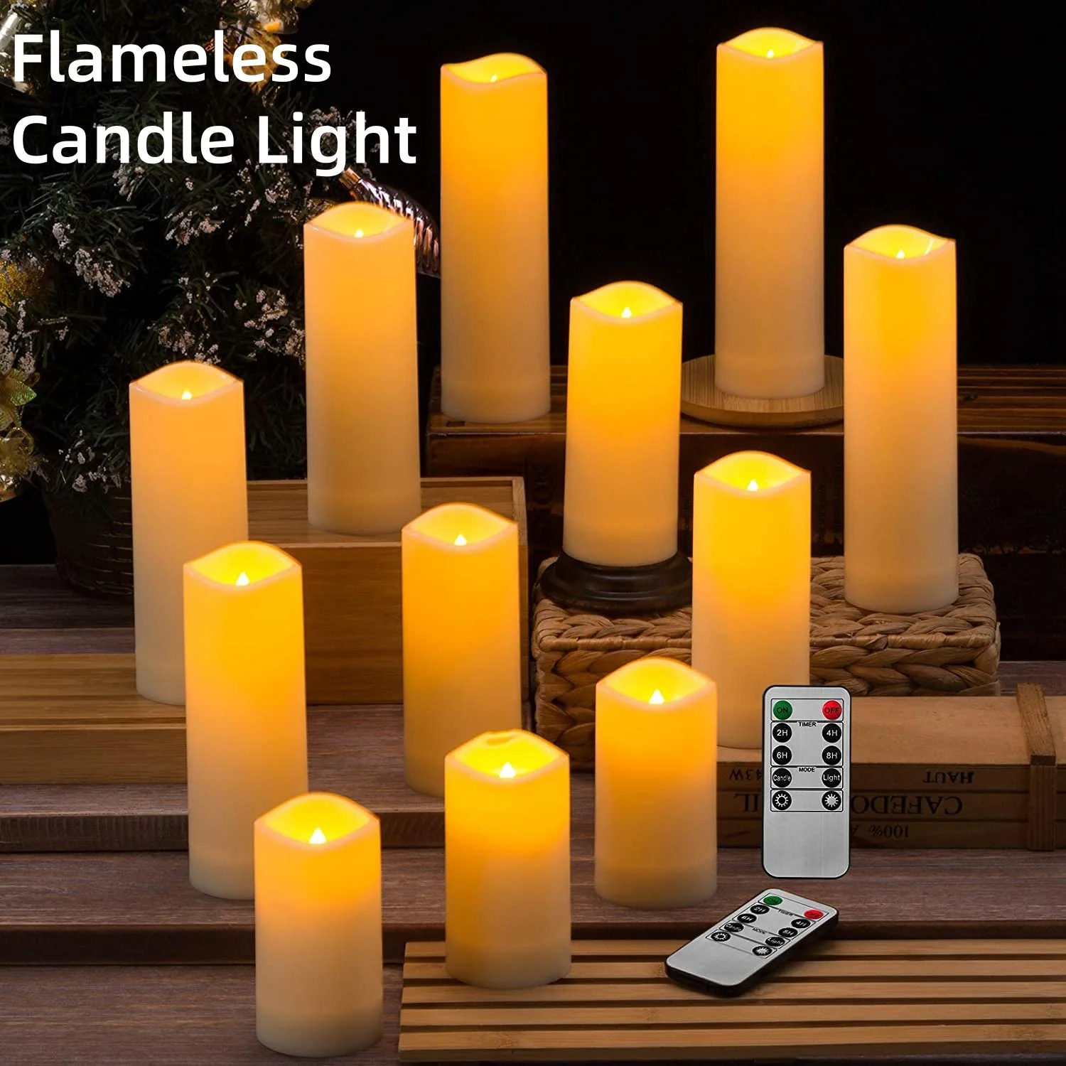 

12pcs/set Creative Flameless Candle Light with 2 Remote Control Battery Powered LED Candle Light for Halloween Christmas Decor