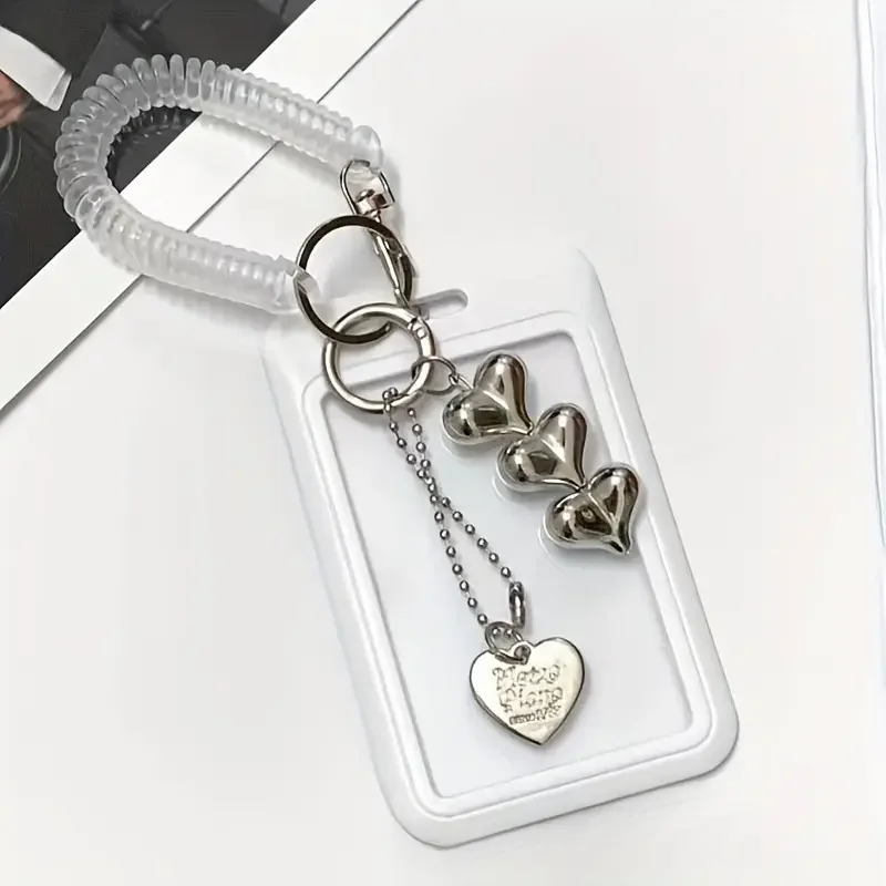 Heart-Shaped ID Card Holder Keychain Work Badge Keyring with Photo Storage Small Card Protector for Office Daily Use