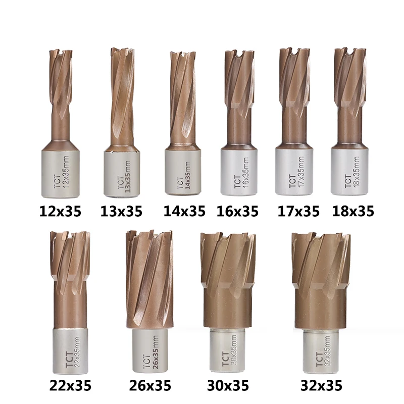 XCAN TCT Hollow Drill Bit TiCN Coating 12-32mm Weldon Shank Carbide Annular Cutter Hole Saw Cutter Metal Hole Drill Bit