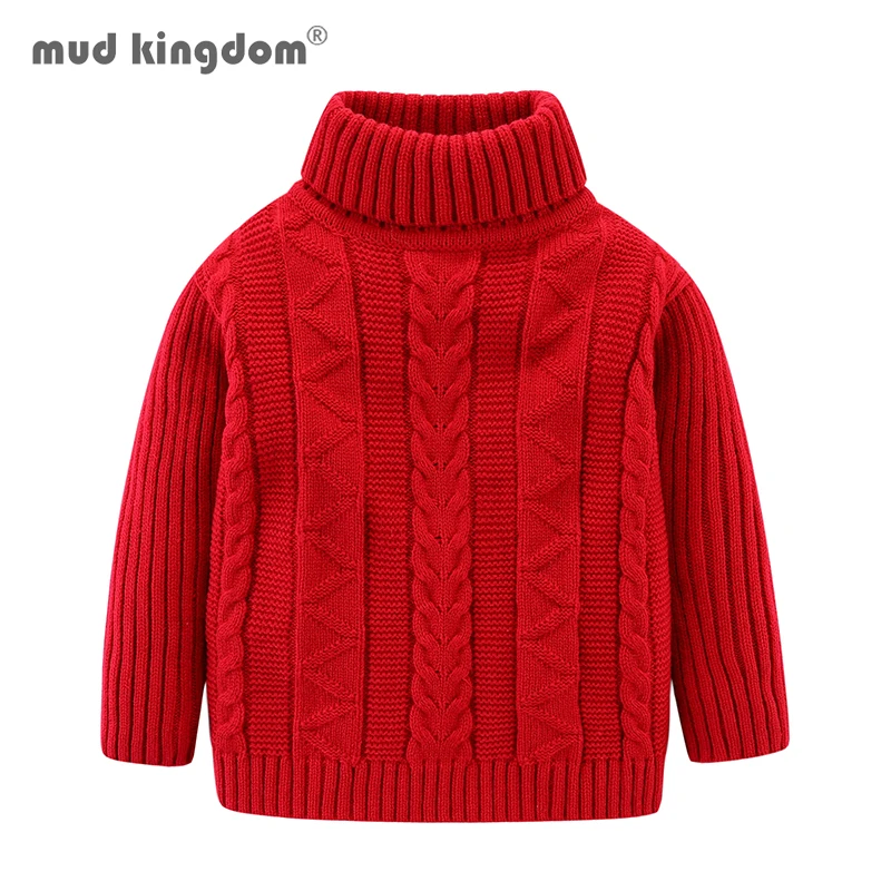 Mudkingdom Girls Boys Sweater Pullover Solid Color Autumn Winter Turtleneck Knitted Sweater for Kids Clothes Long Sleeve