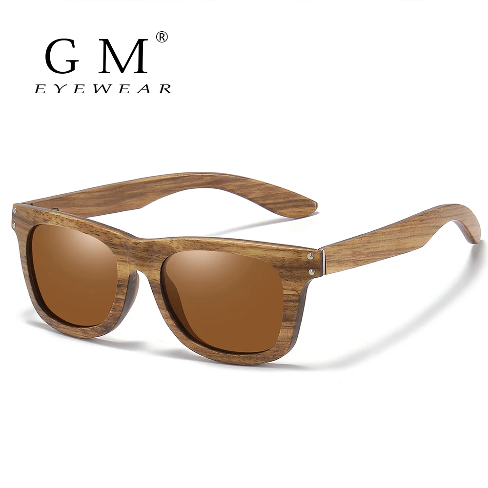 GM  Natural Degradable Bamboo Wood Sunglasses Handmade Polarized Glasses Lenses Laminated Zebra Wood Glasses Gift C8712