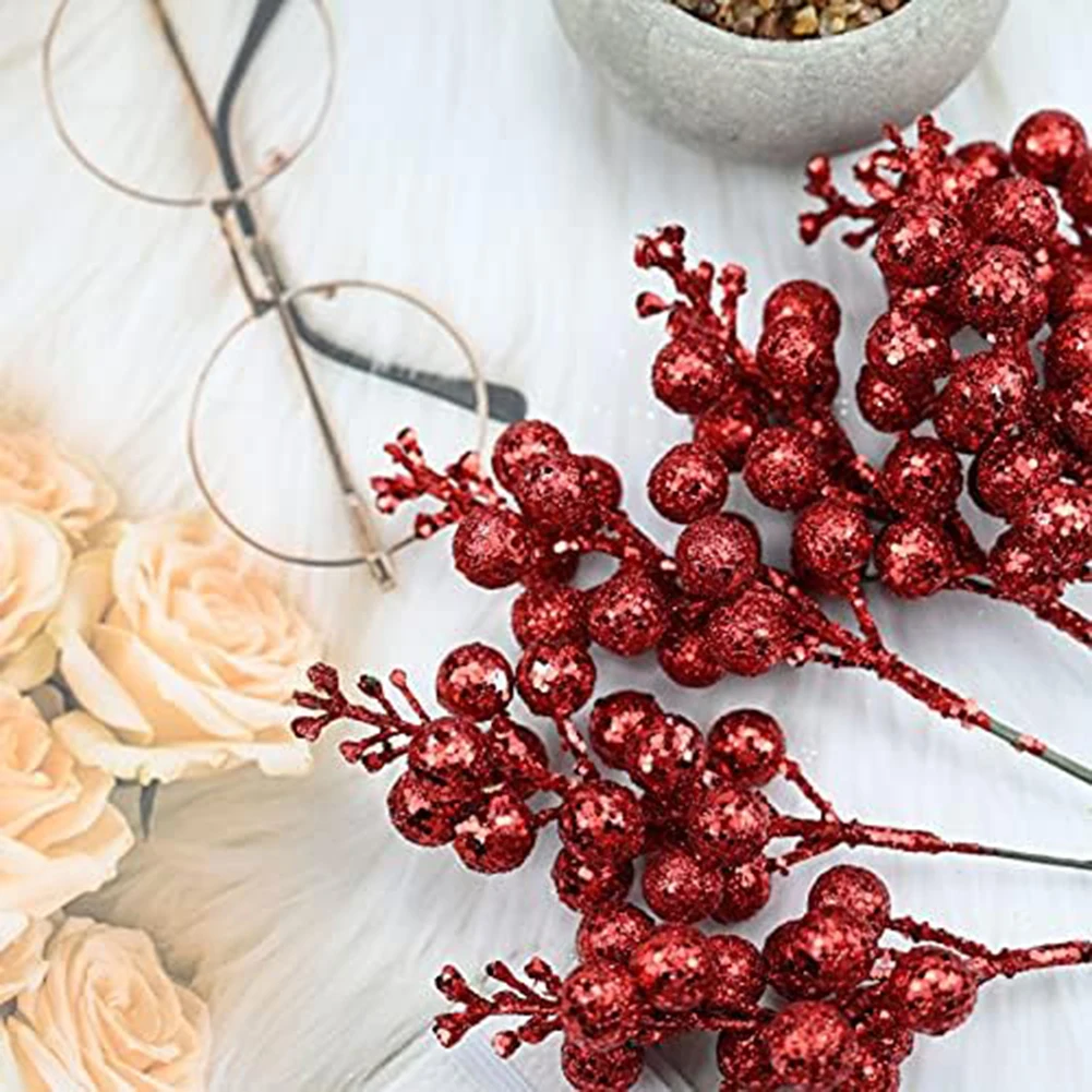 

Enhance Festive Ambiance 0.6 Inches Berries Christmas Glitter Berry Stem Glittery Berry Picks Adorable Artificial Berries