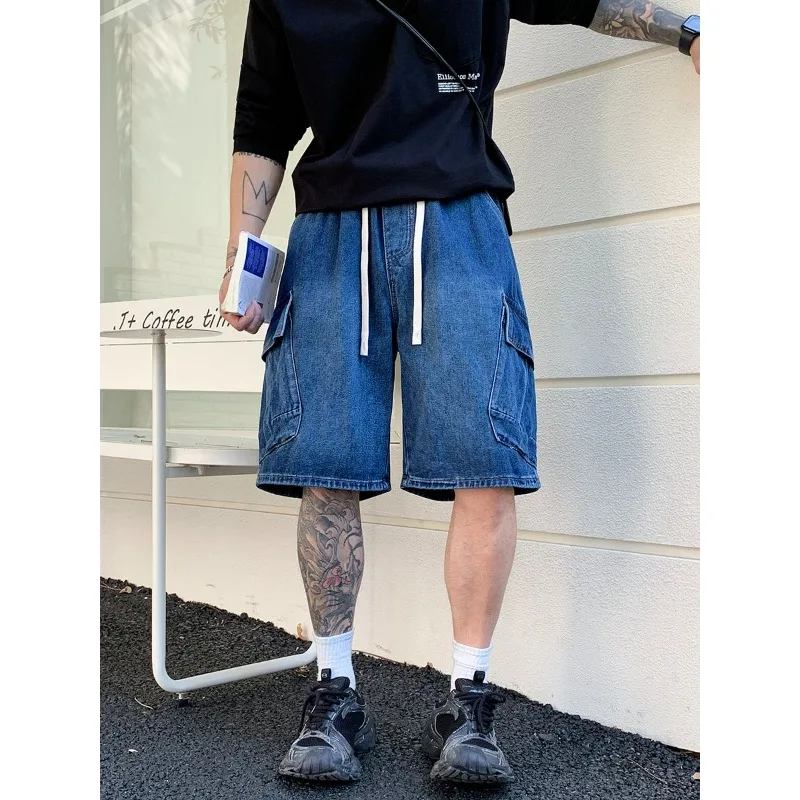 Summer Men Cargo Multi Pocket Shorts Men Casual Solid Elastic Waist Beach Short Spring Men Jogger Jorts Jeans Male Dropshipping