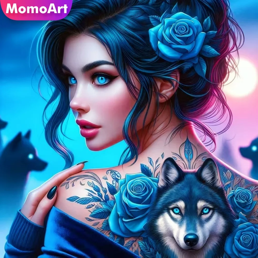 Momoart 5D DIY Diamond Mosaic Woman Portrait New Arrival Diamond Painting Flower Picture Rhinestones Embroidery Home Decoration