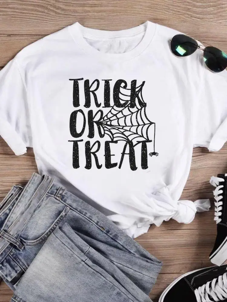 Halloween Thanksgiving Festival Women Female Pumpkin Trend Cute Fashion Clothing Short Sleeve T-shirts Print T Top Printed Tees