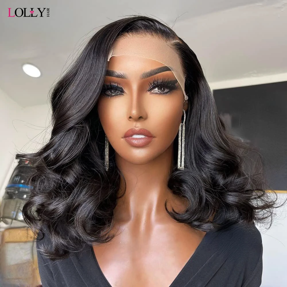 Wig Bob pendek gelombang Tubuh musim semi, 5x5 transparan bagian C Wig penutup renda siap dipakai Wig sebelum dipotong 13x4 rambut manusia