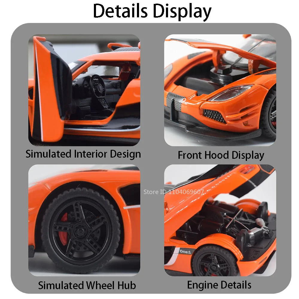 1:32 Scale ONE1 Miniature Sports Car Model Toys Alloy Diecast 4 Doors Opened with Pull Back Racing Vehicles Toys for Kids Gifts