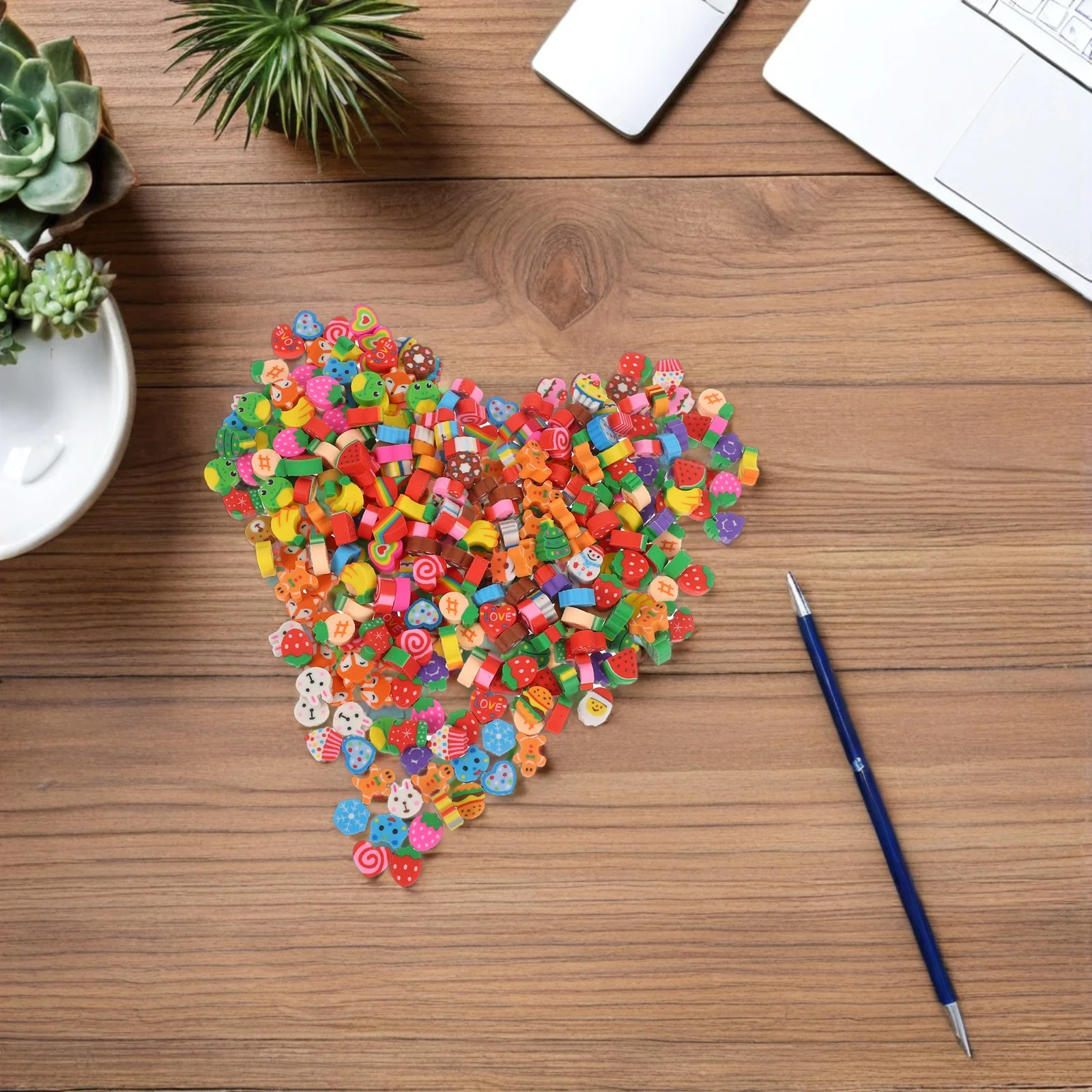 300개 미니 동물 지우개 창의적인 음식 만화 모양 학교 용품 지우개 크리스마스 휴일 선물