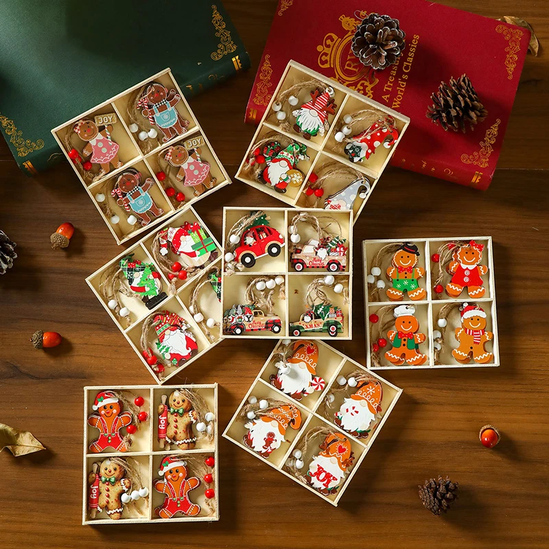 12Pcs Christmas Wooden Gingerbread Man Hanging Ornaments Xmas Tree Pendants For Home Party Decoration