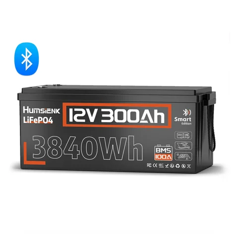Humsienk 12V 300Ah LiFePO4 batterie al litio con Bluetooth 100A BMS ricaricabile per camper golf cart campeggio barche da pesca