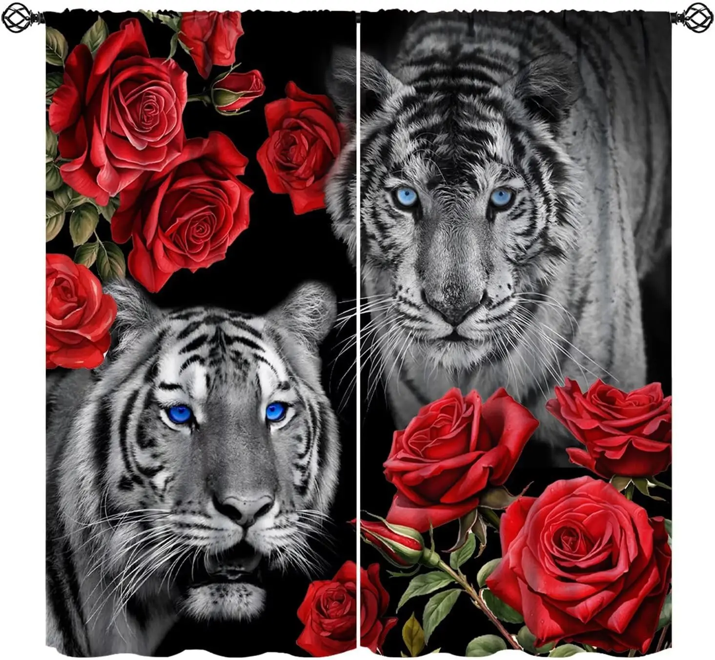 

Шторы с принтом белого тигра, красных роз и синих глаз животных для гостиной, спальни, декора окон и дома