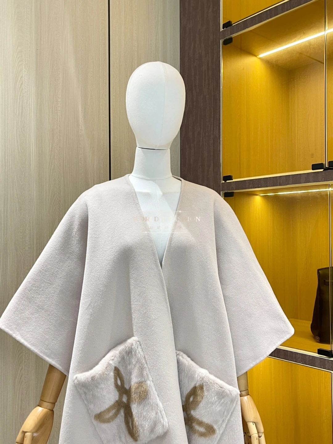 

Beige Double Faced Wool Fur Coat Cloak Tops Cashmere Wool 2025