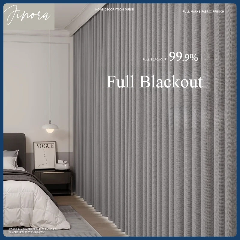 

Gray Blackout Curtains Thickened Cotton Linen High-End Design Sun Protection for Living Room Bedroom Black Curtain Custom