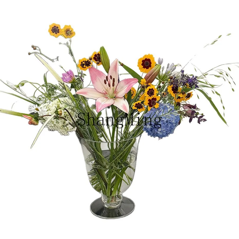 DSA High Transparent Glass Vase Hydroponic Flower Transparent Flower Vessel Home Decoration Flower Arrangement Home Ornament