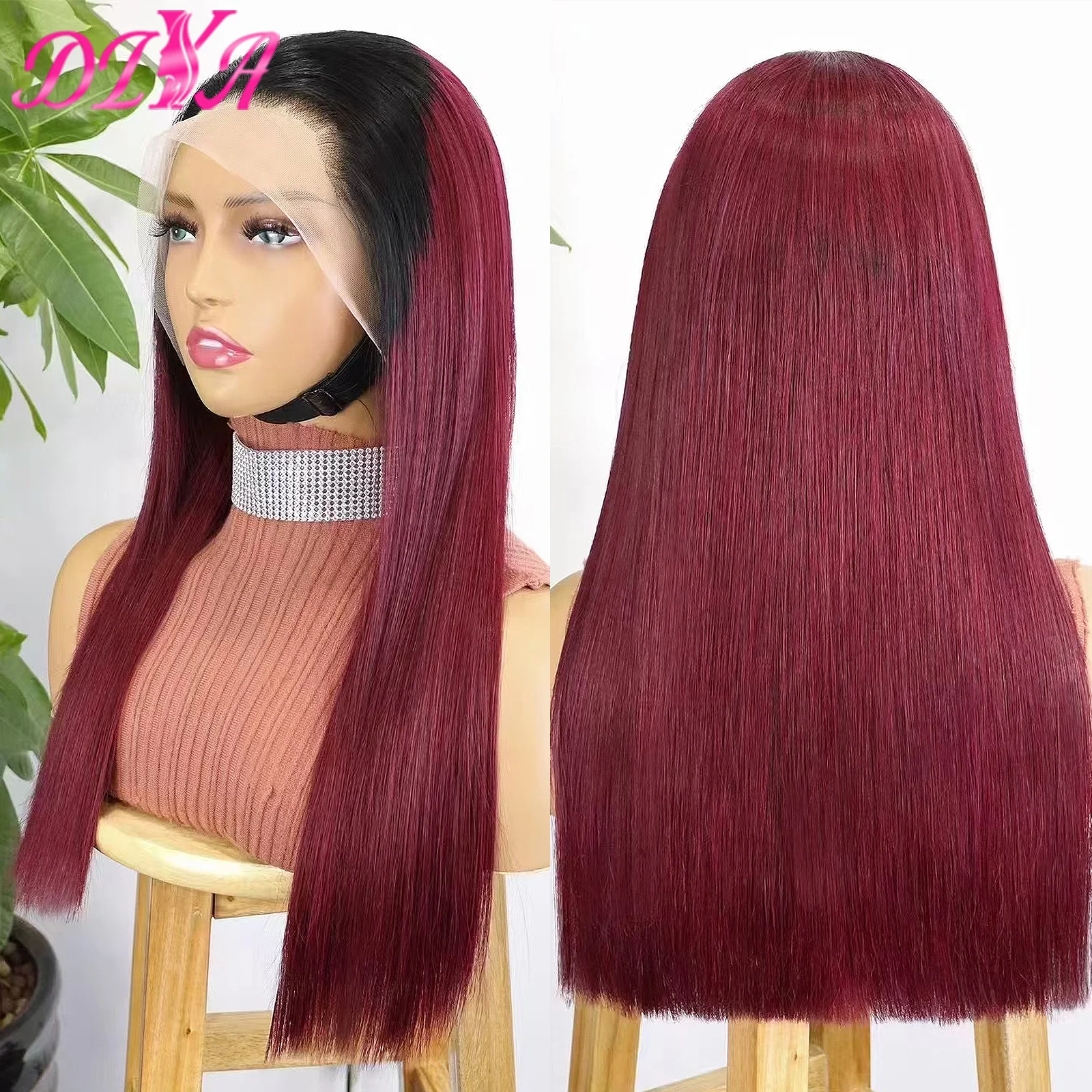 300% Density 1BT99J Double Drawn Bone Straight Human Hair Wig for Women 13x4 Transparent Lace Front Glueless Wig 100% Remy Hair