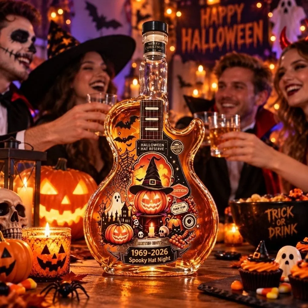 Pumpkin Halloween Guitar Shaped Decanter Bat Dark Style Guitar Liquor Storage Bottle Ghost Spirits Container Halloween Holiday