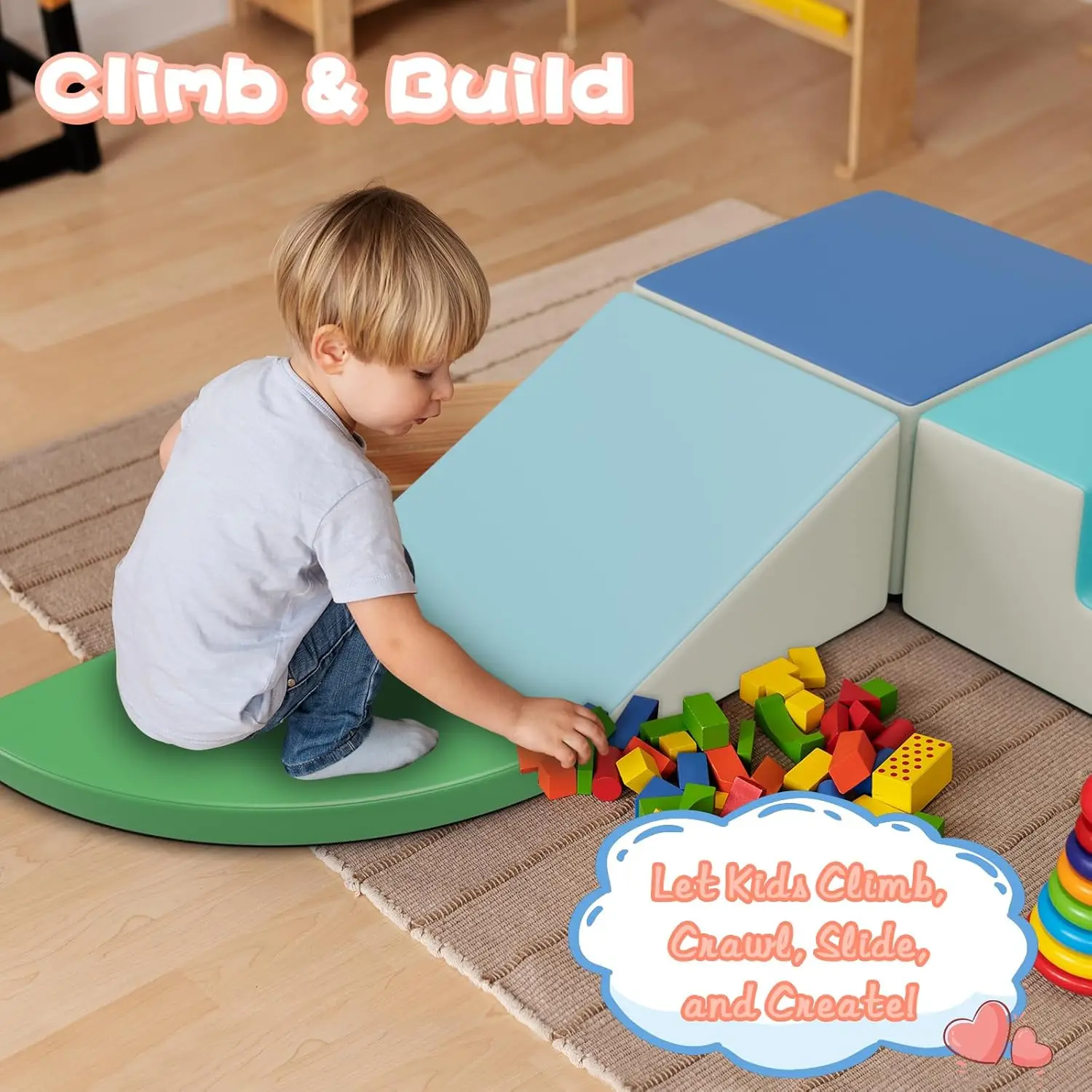 Blocos de escalada de espuma para crianças, brinquedos de escalada de 4 peças para crianças de 1 a 3 anos dentro, equipamento de jogo macio, academia de escalada para bebês, interior