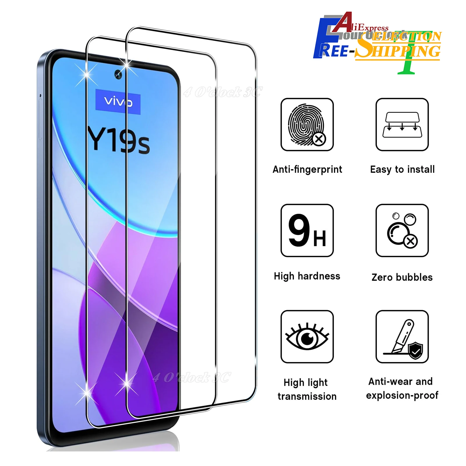 

For VIVO Y19s 6.68 inch Screen Protector Tempered Glass Crystal Mica 9H HD Clear Transparent