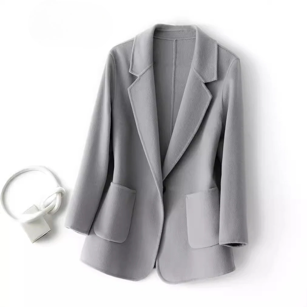 

Осень-зима 2022, новое двустороннее шерстяное пальто, шерстяное короткое свободное пальто, шерстяная куртка с воротником для миниатюрных женщин