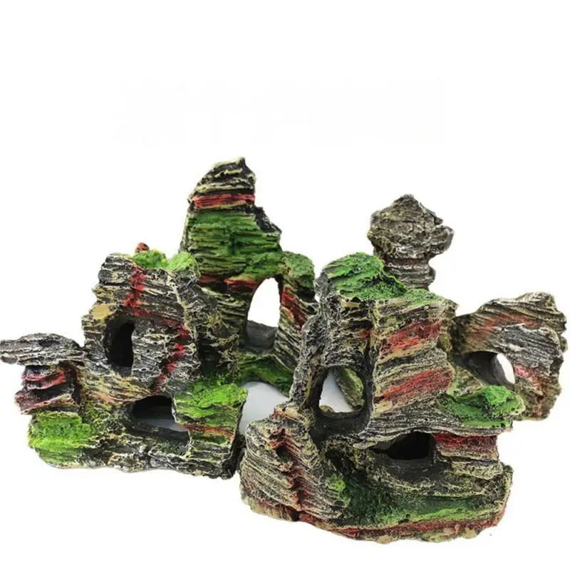 Artificial Moss Hiding Cave Mountain View Underwater Fish Tank Ornament Landscaping Craft Living Room Resin Aquarium Rockery