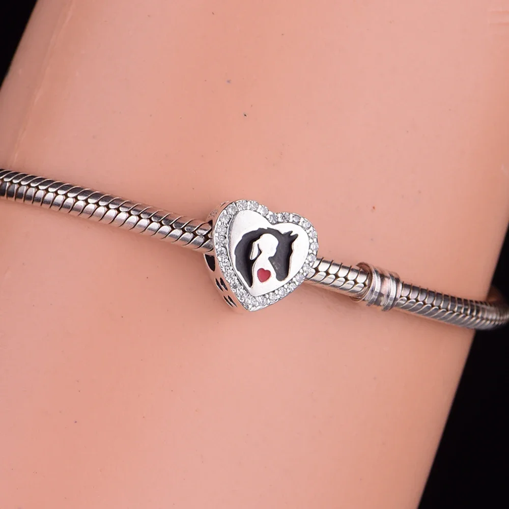 Fit Original Pan Charm Bracelet 925 Sterling Silver Horse and Girl Red Heart Love Bead For Making Women Berloque 2024 DIY