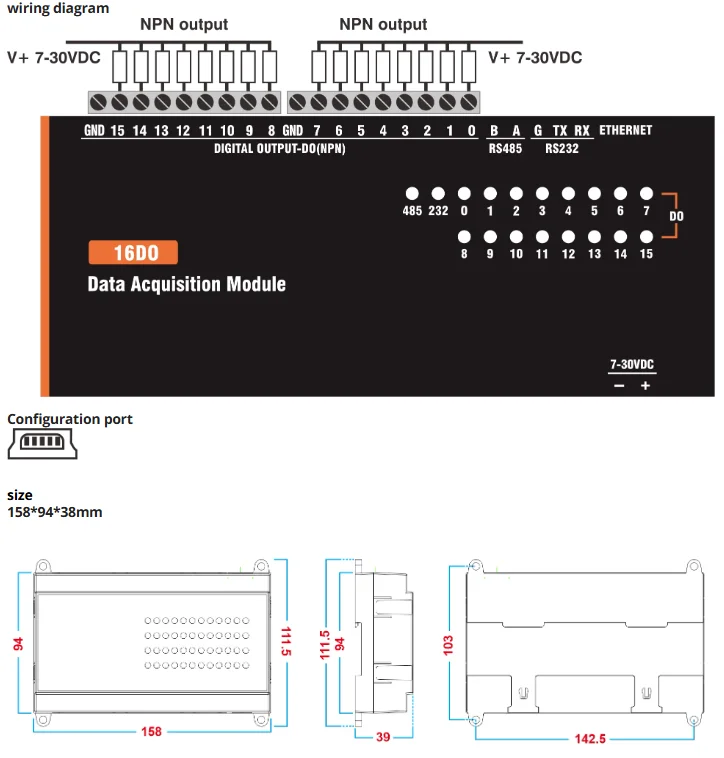 Imagen 5: CWT-MB317H Controlador Modbus de salida de transistor de salida digital de 16 canales 16DO(NPN)