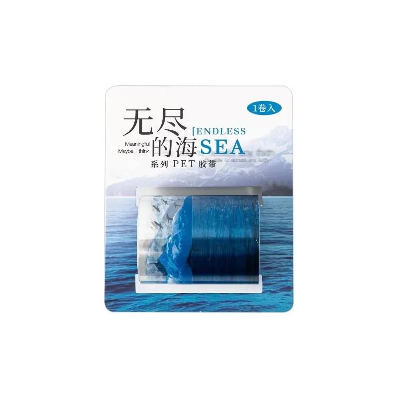 1 ม้วนเทป PET รอบ Endless Sea Seaside ภูมิทัศน์คู่มือ DIY Series รีไซเคิลสติกเกอร์กาวสมุดภาพตัด 50mm * 2m