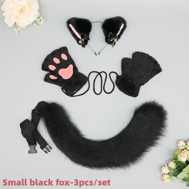 3 pz/set Mezza Faccia Orca Coda di Gatto Animale Peluche Unisex Coda Pelosa Guanti di Halloween Artigli di Gatto Zampe Finte Guanto Fursuit Coda di Volpe