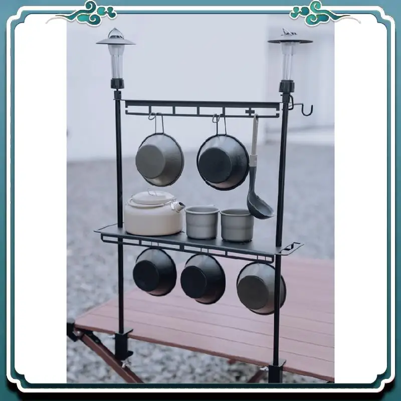 

Reliable Storage Rack Folding Multi-Layer Rack Camping Tabletop Double-Layer Storage Rack Cutlery Rack Light Rack