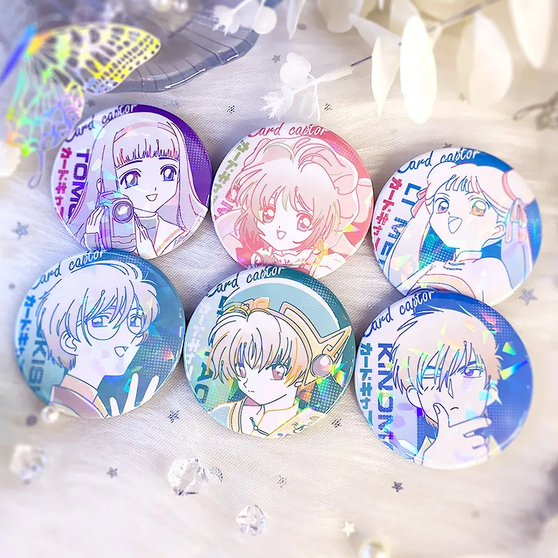 58mm Laser Badge Anime Peripheral Products KINOMOTO SAKURA CERBERUS LI SYAORAN Back To School Anime Exquisite Present for Friend