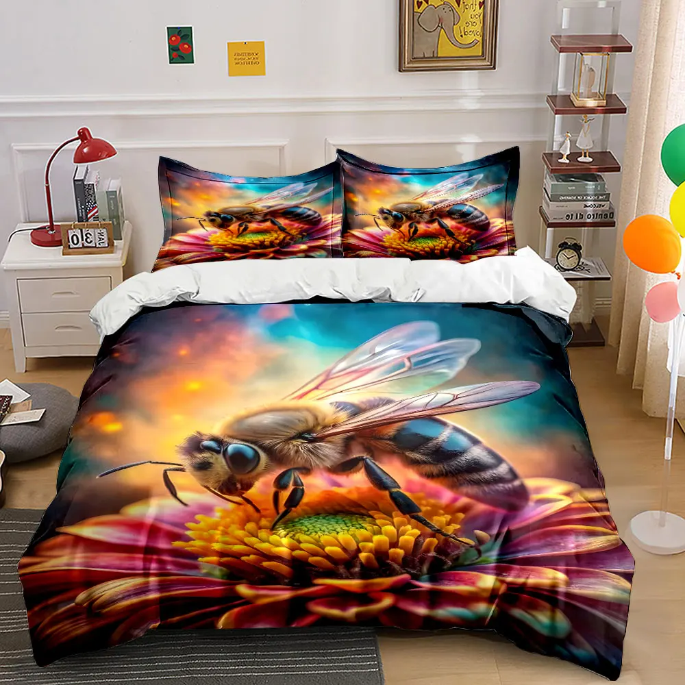 Bee collecting nectar on vibrant flower Printed Duvet Cover Set1 Duvet Cover+2 PillowcaseMulti Size Bedroom Bedding Decoration