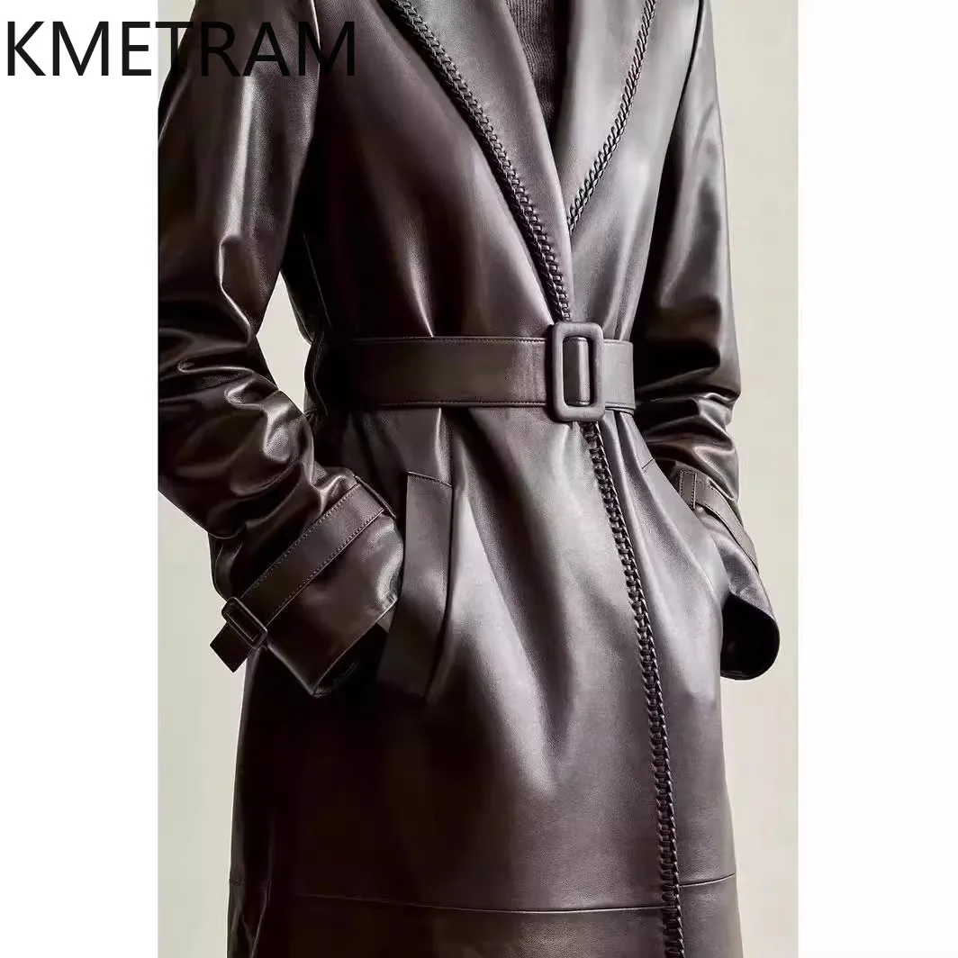 100% Sheepskin Real Leather Jacket Women Luxury Long Trench Coat 2024 Winter Clothes Fashion New in Outerwears косуха женская