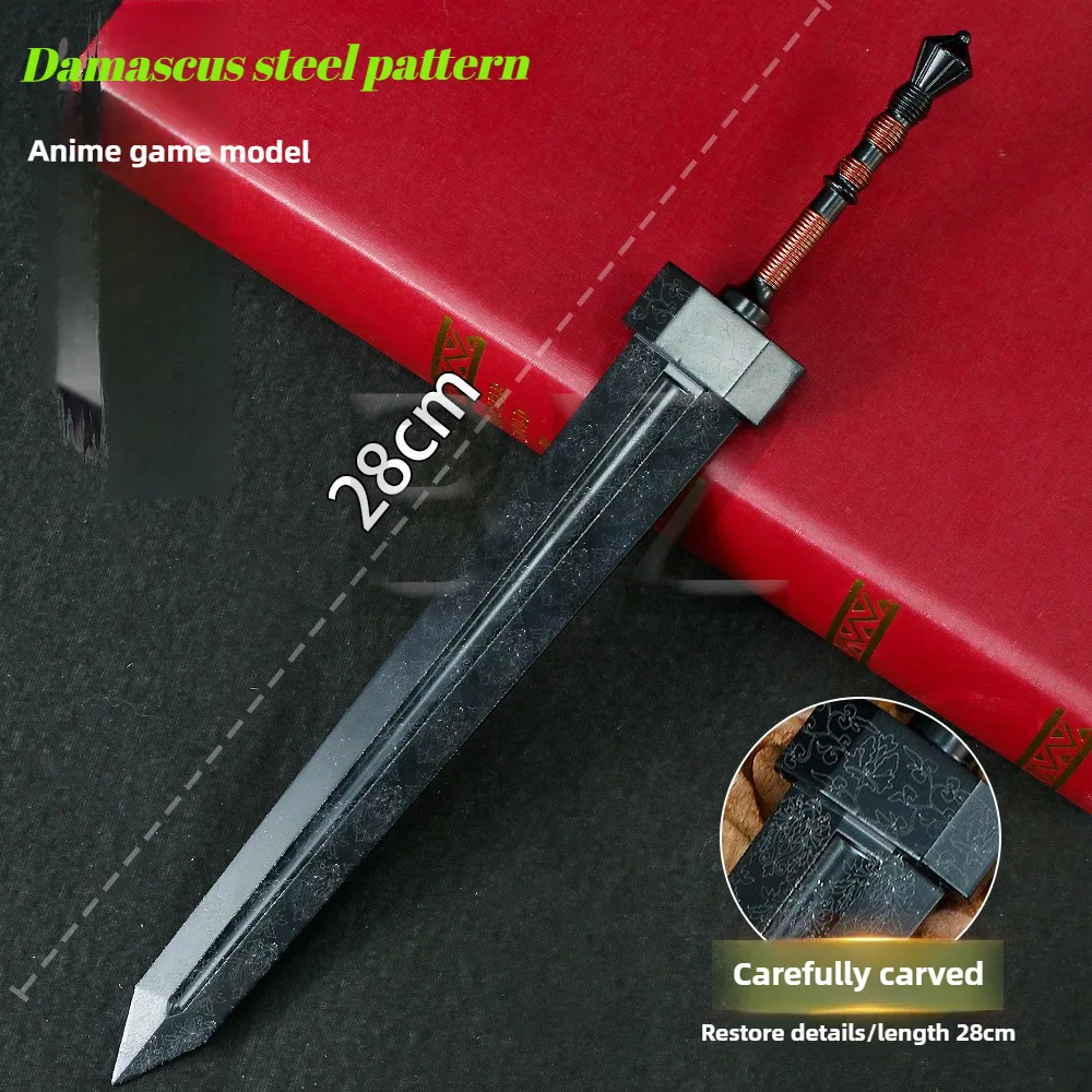 28cm/11.02in Eldenn Jogo Periférico Damasco Padrão de Aço Espada Gigante Arma de Metal Modelo Royal Samurai Kinfe Melee Brinquedos Artesanato