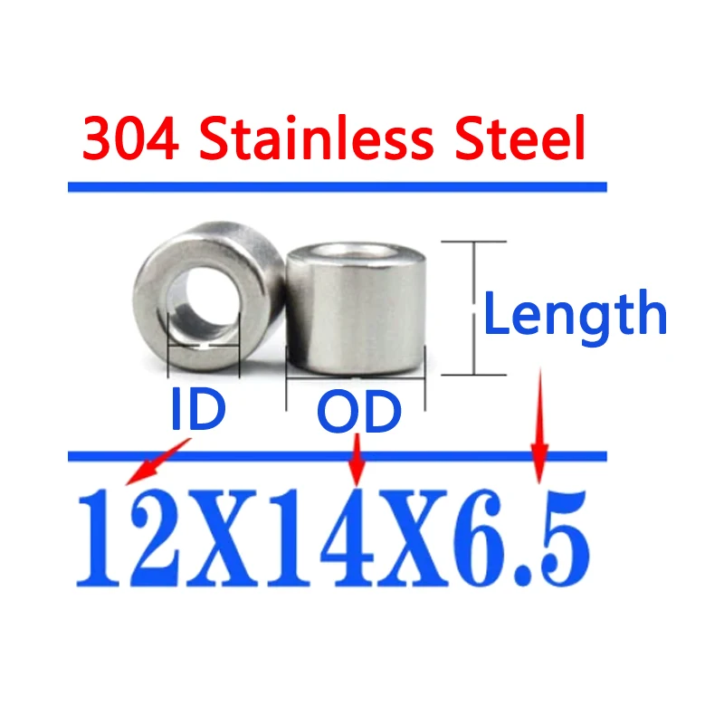 Image of 5 Stück 12x14x6,5mm 304 Edelstahl-Buchse Runde Hohlwellen-Hülse Verschleißfeste Führungsdistanzstücke