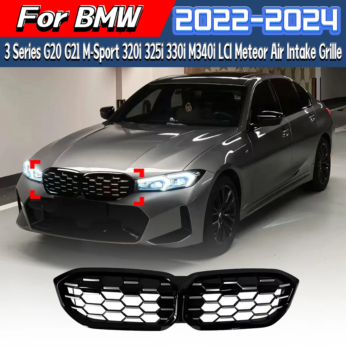

For BMW 3 Series G20 G21 M-Sport 320i 325i 330i M340i LCI 2022 2023 2024 Front Bumper Grid Air Intake Grille Protective Cover