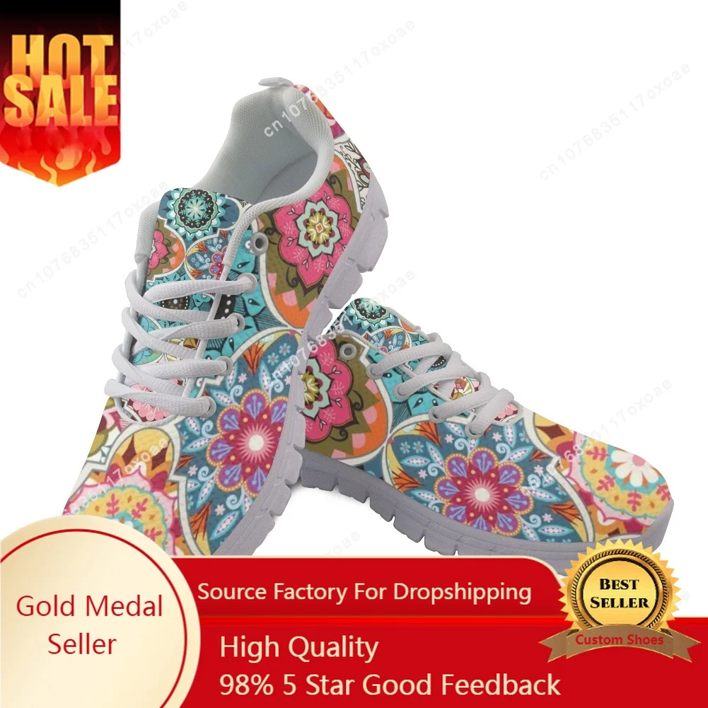 

Luxury Brand Bohemia Mandala Flower Print Casual Sneakers for Women Comfortable Air Flat Shoes Femme Lace up Zapatos