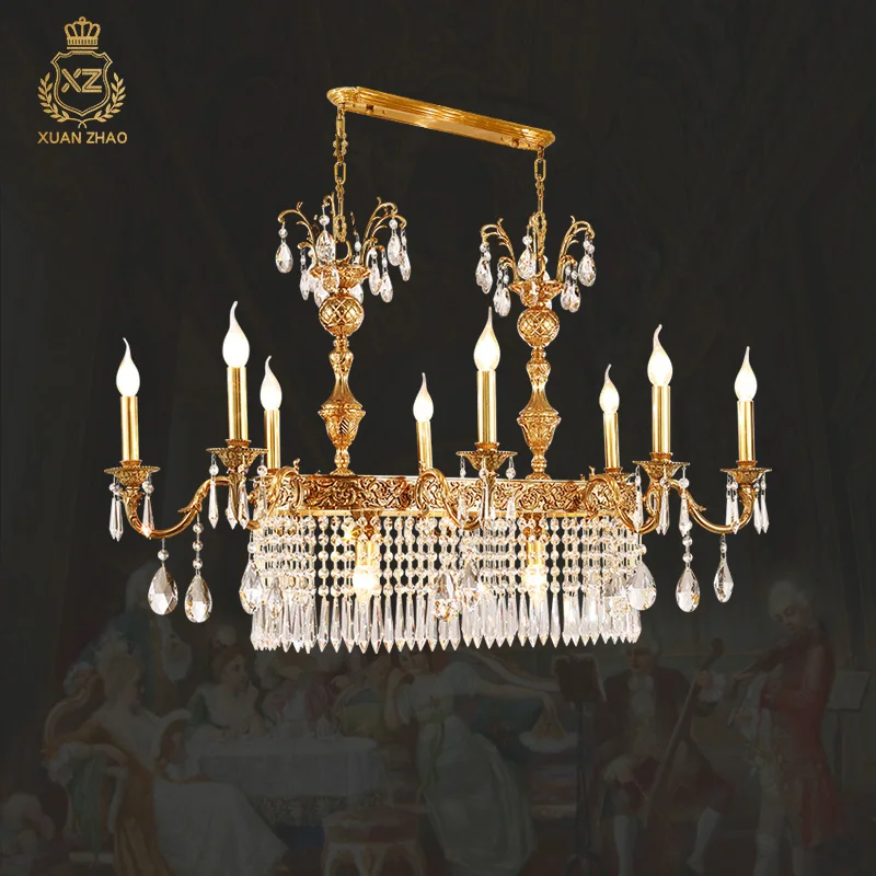 

XUANZHAO French Style Lighting Lost Wax Brass Lustre Pendente Vintage Crystal Chandelier Dining Room Lighting Chandelier