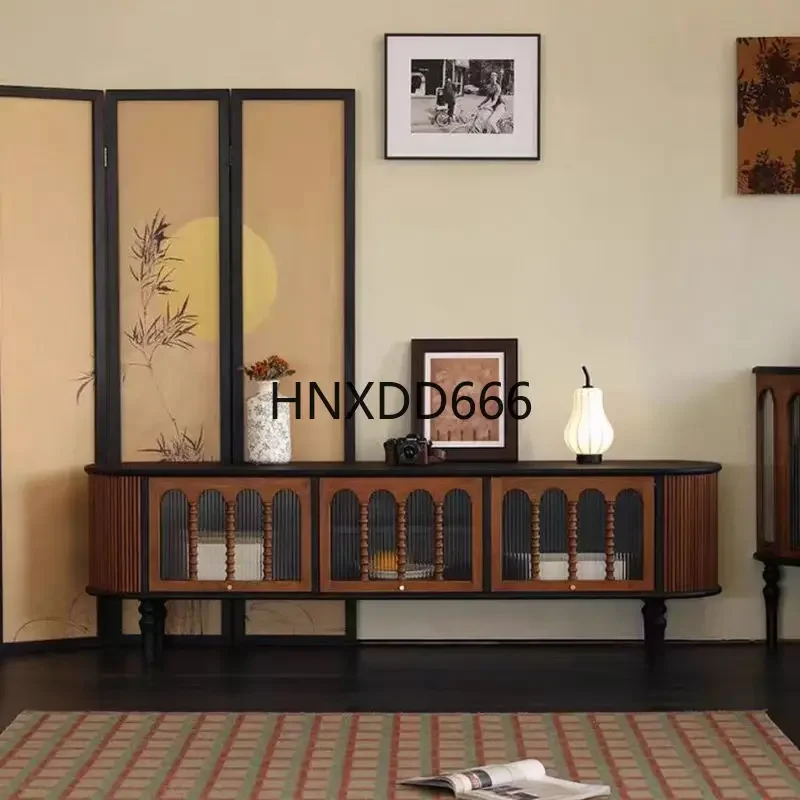 Solid wood TV cabinet color matching storage cabinet living room floor