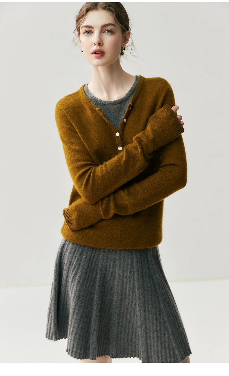 TLOML Chic Donna 100% Maglione di Cachemire Girocollo con Scollo a V Color Bloccato Falso Pullover in Due Pezzi Autunno Inverno Morbido Caldo Cashmere Magliette E Camicette