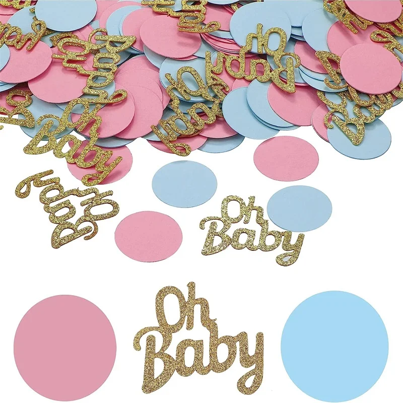 100pcs Gold Letter Pink Blue Round Paper Confetti for Baby Shower Gender Reveal Party decorations