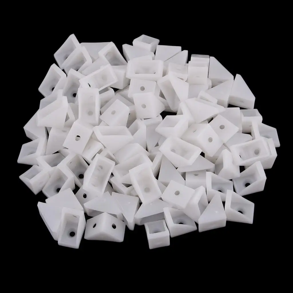 100Pc White L Shape Corner Braces Joint Brackets Furniture Corner Protectors