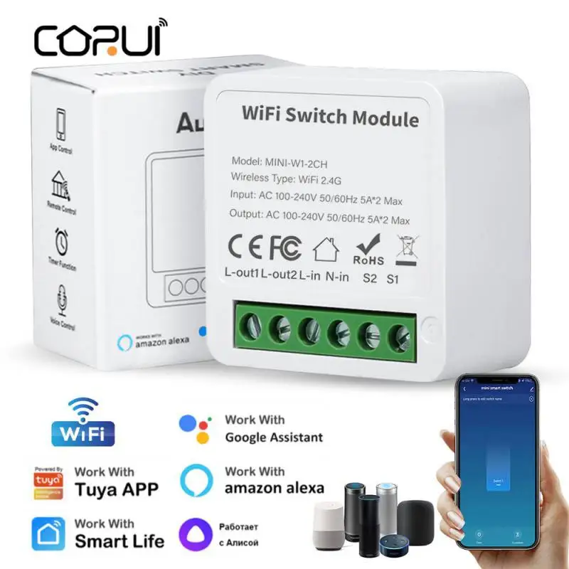 CORUI Tuya 1/2/3/4 Gang WiFi Smart Switch Module 1/2/3/4 Way Control Bottom Box With Smart Life APP Alexa Google Home Alice