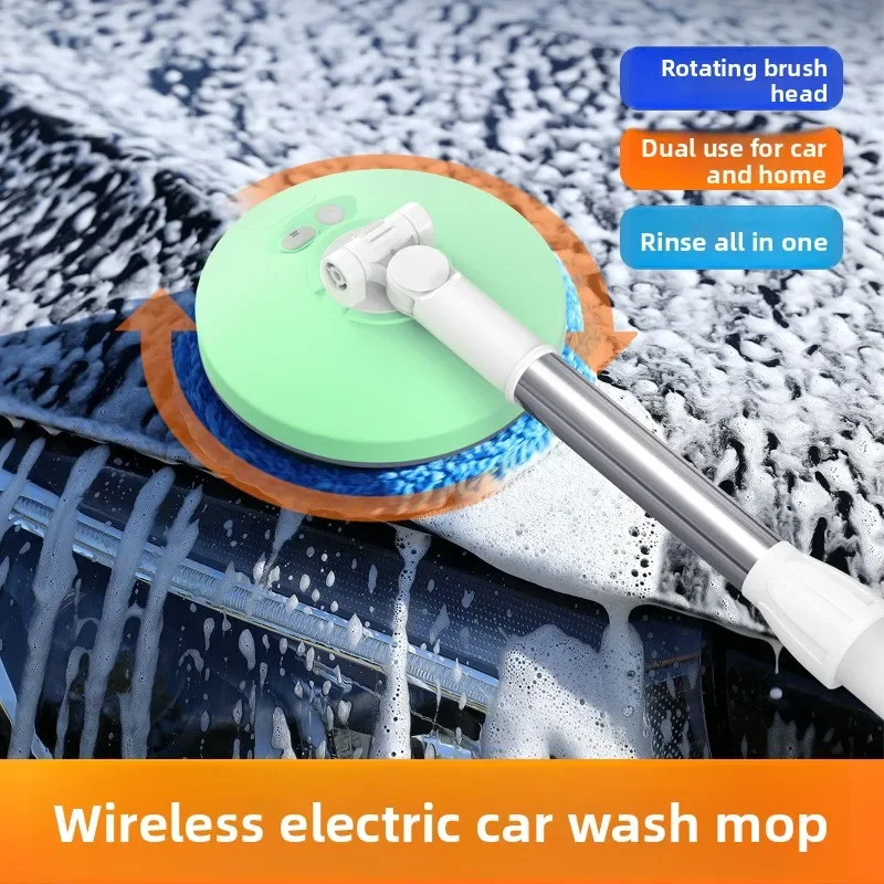 Durable Cordless Electric Car Wash Mop, Automatic Rotating Telescopic Soft Brush, Scratch-Free, for Home & Auto Cleaning