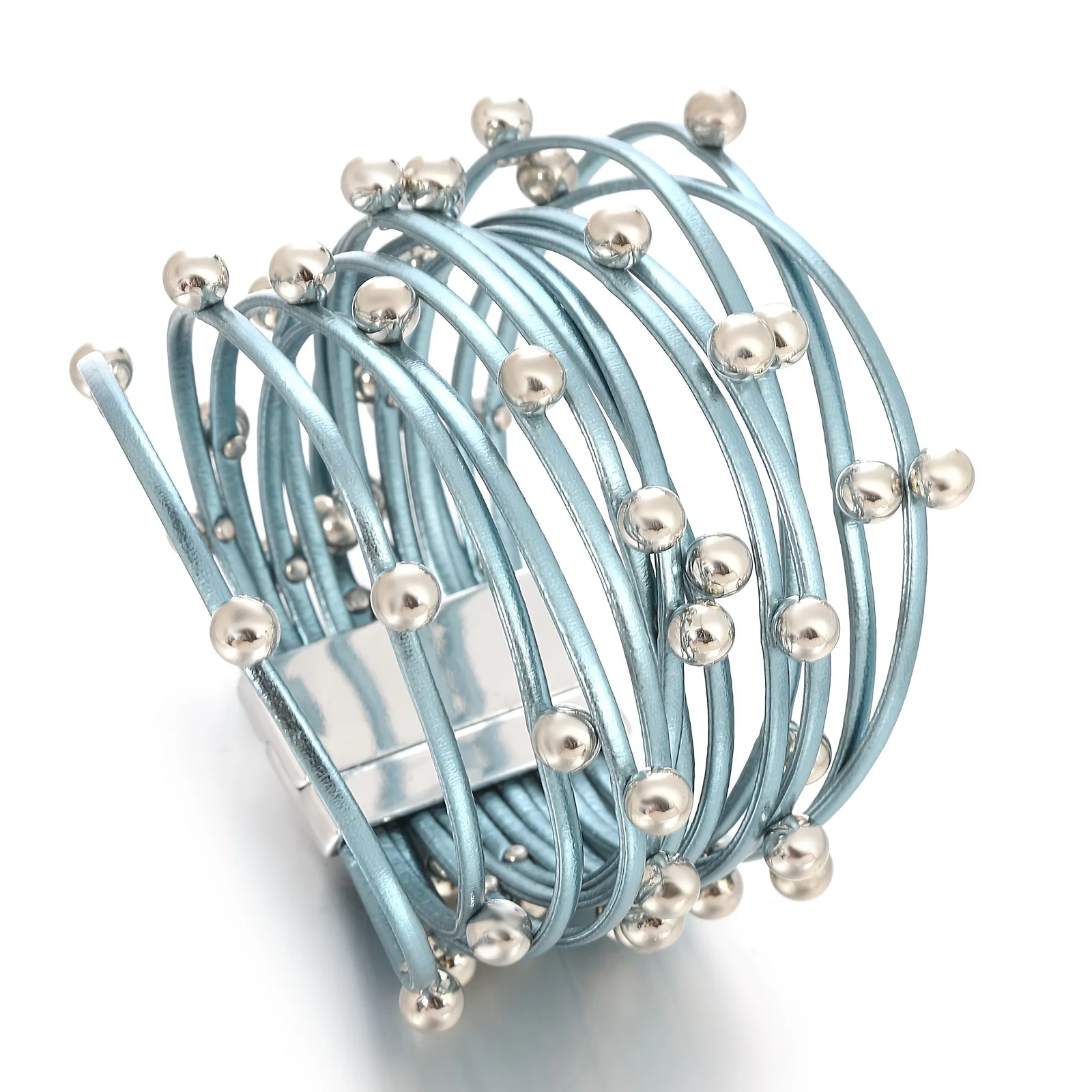 ALLYES Boho Chunky Leather Bracelet for Women Punk Fashion CCB Beads Wrap Multilayer Slim Strips Wide Bracelets Party Jewelry