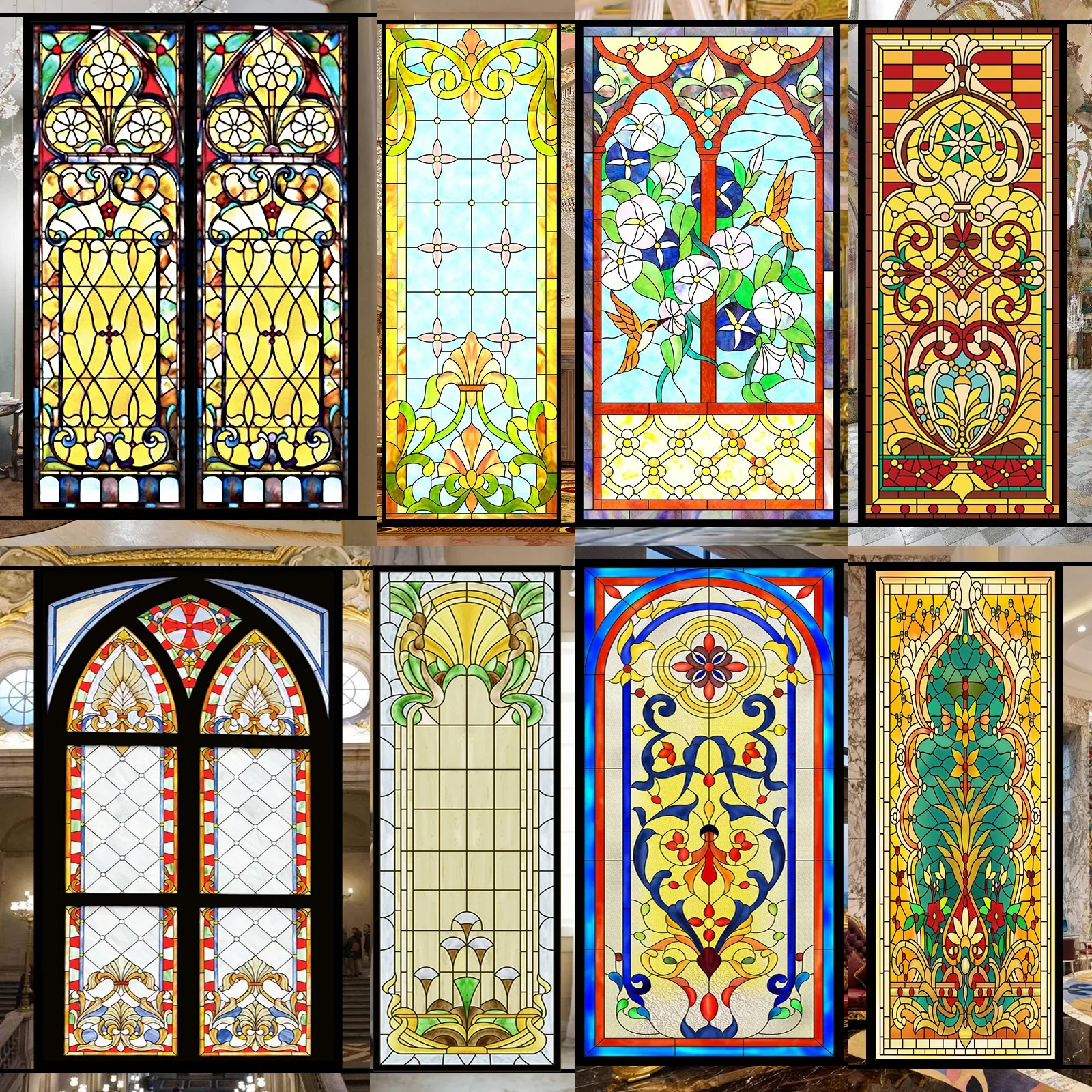 Vintage Self-adhesive Cling Privacy Window Film Frosted Translucent Stained Church Glass Sticker Bathroom Sticker Home Art Decor