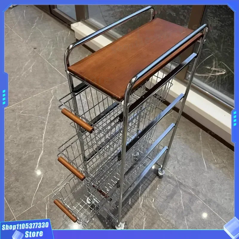 Medieval Style Trolley Rack Multi Layer Snack Storage Cabinet Floor to Ceiling Crevice Organizer for Kitchen Living Room Home