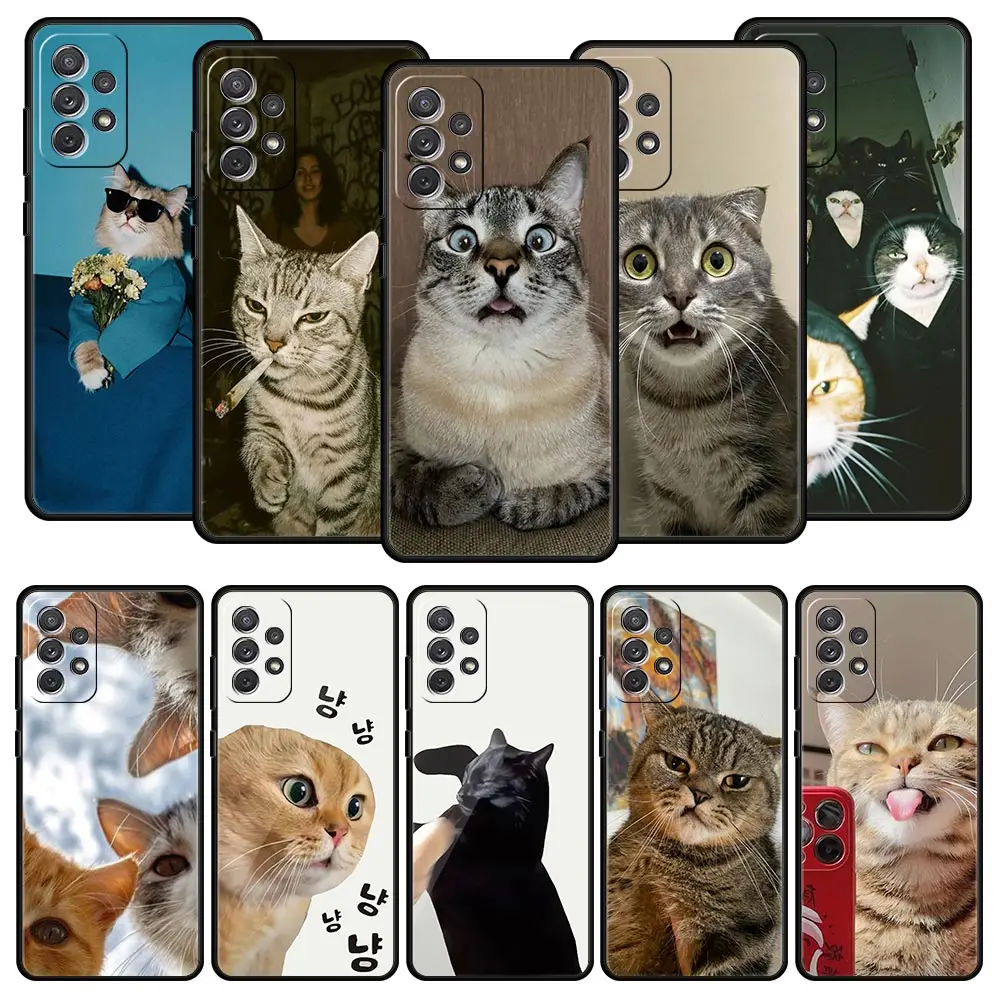Case For Samsung A17 A15 A13 A51 A71 A41 A07 A05S A35 A55 A23 A25 A33 A53 A73 A57 A37 5G Cover Funny Cartoon Korean Cat Couple